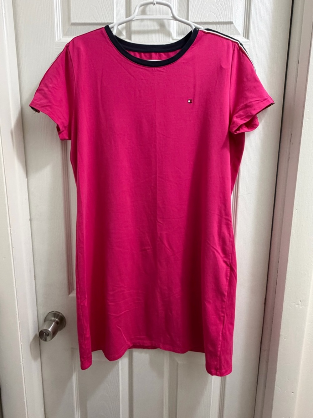 Tommy Hilfiger Hot Pink T-Shirt Dress with Navy Trim
